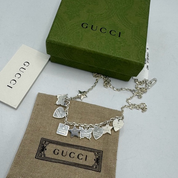 Gucci Trademark Sterling Silver Multi Charm Necklace NEW - Picture 8 of 8